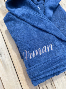 Royal Blue, Hooded, Terry Towelling Cotton Bathrobe
