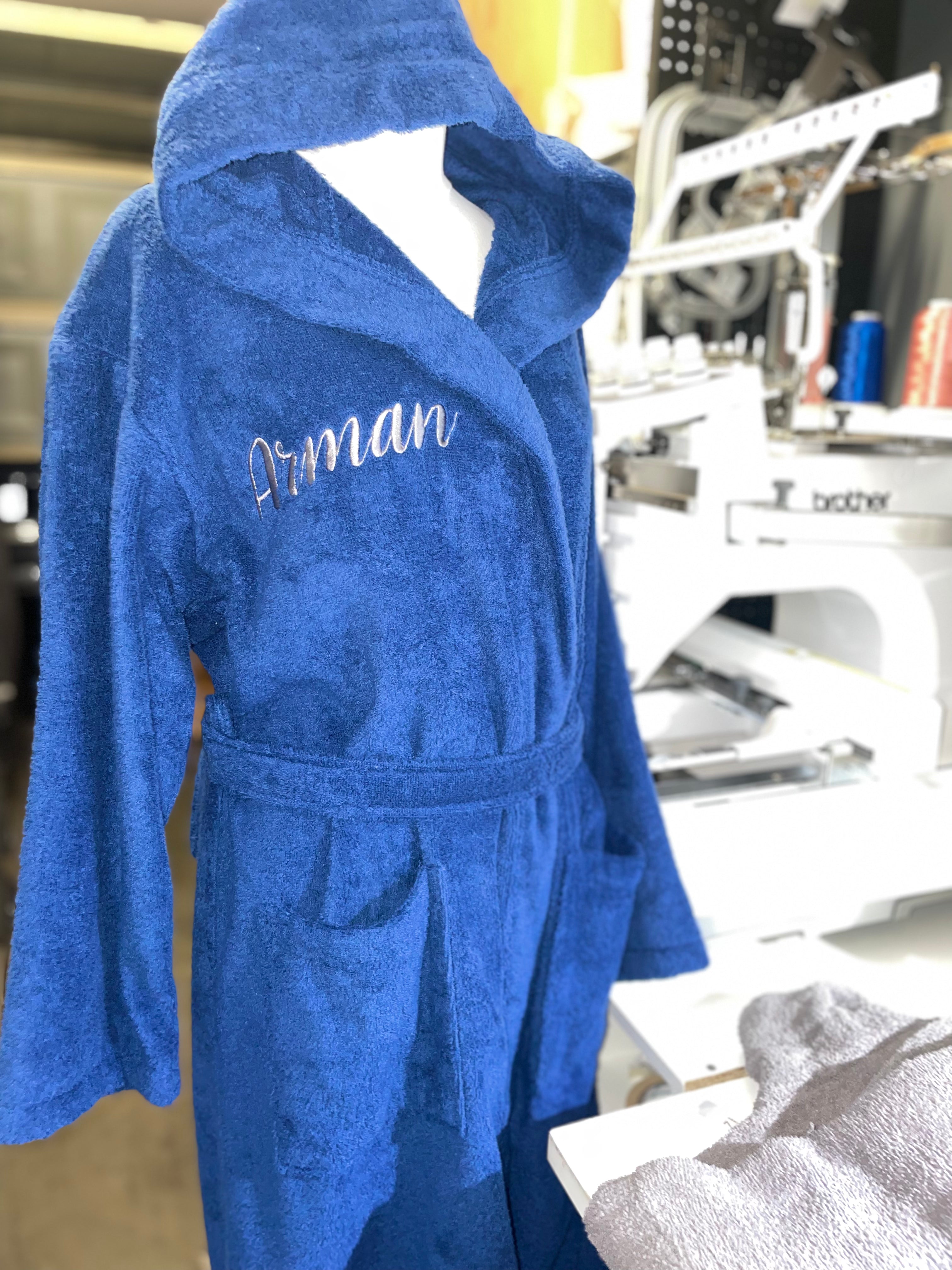 Royal Blue, Hooded, Terry Towelling Cotton Bathrobe