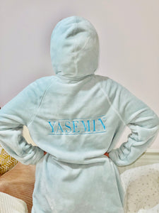 ultra soft, zip ftont, hooded dressing gowns