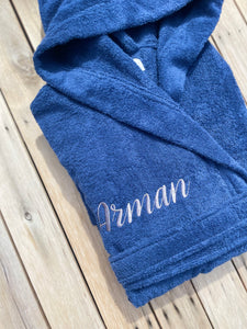 Royal Blue, Hooded, Terry Towelling Cotton Bathrobe