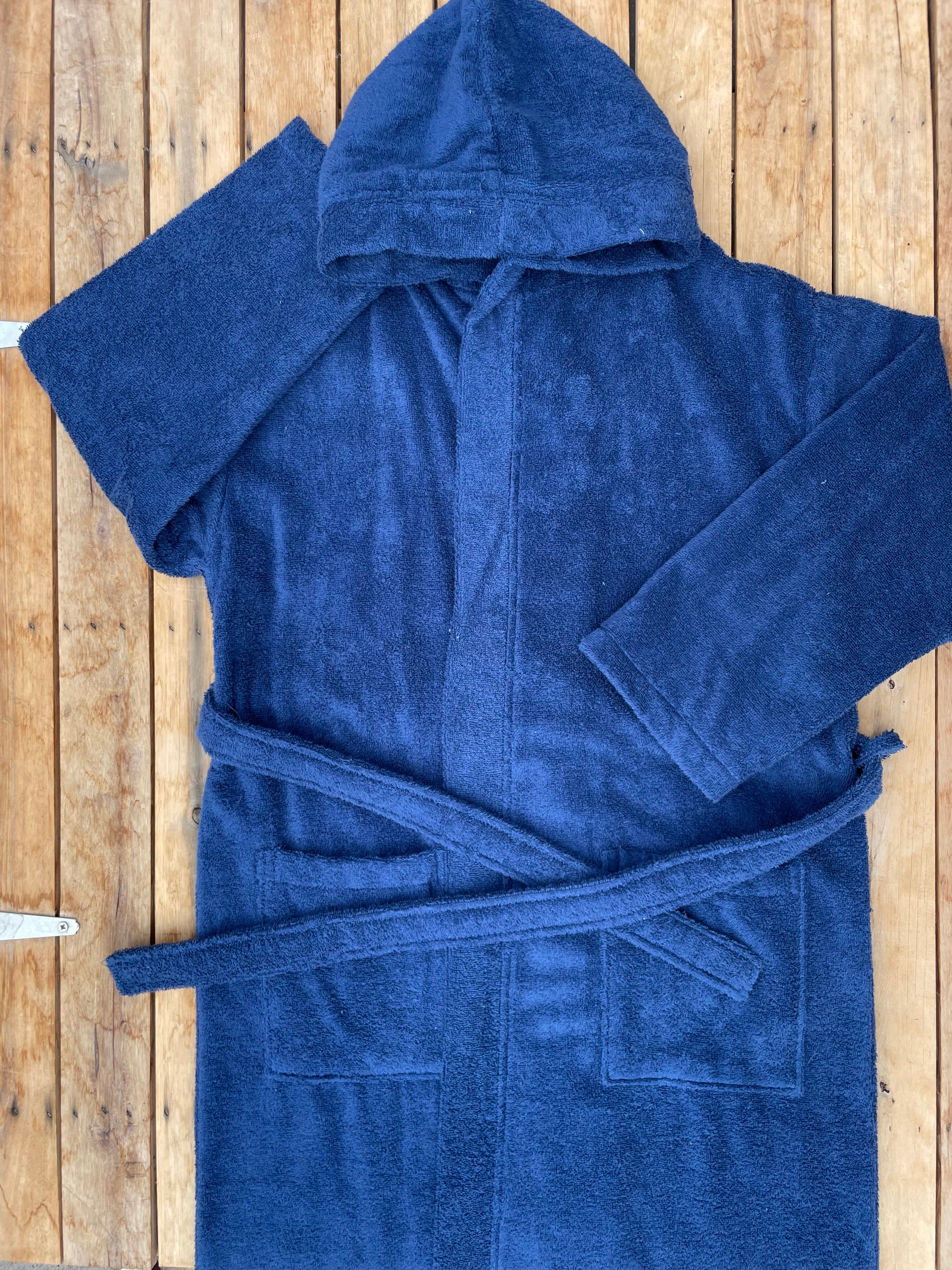 Royal Blue, Hooded, Terry Towelling Cotton Bathrobe