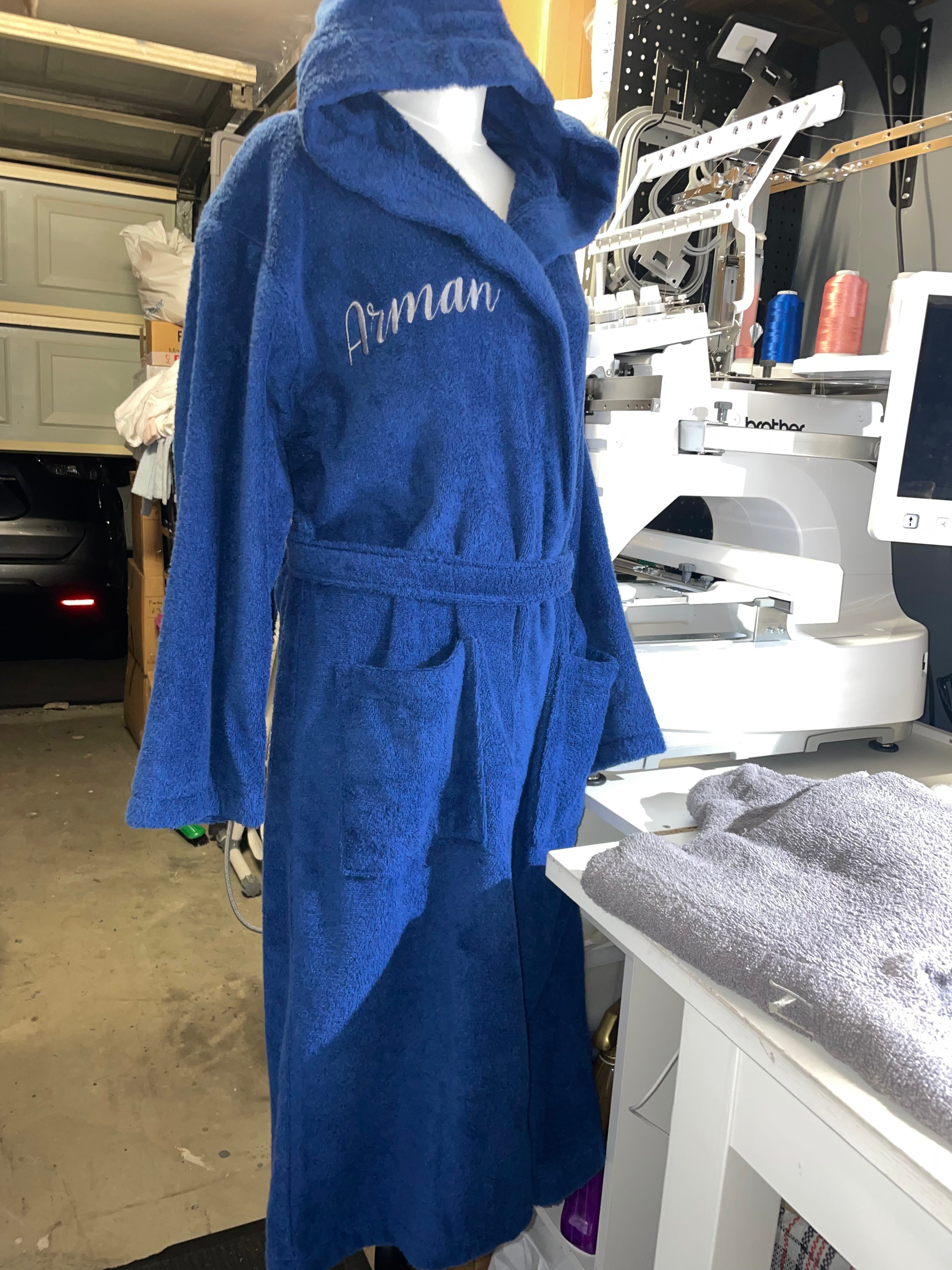 Royal Blue, Hooded, Terry Towelling Cotton Bathrobe